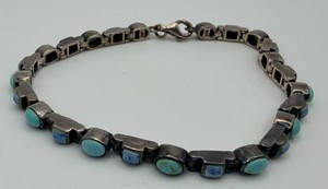Turquoise-Color Cabochon Link Bracelet - Sterling