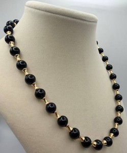 14K-Marked Black Beaded Necklace