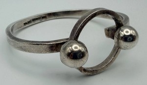 Mexican Sterling Silver Open Cuff Bracelet With Ball Accents
