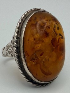 Sterling Silver Honey-Colored Cabochon Ring Size 4.5