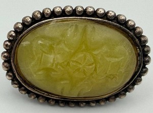 Sterling Silver Carved Green Cabochon Ring Size 4