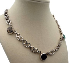 Sterling Silver Multi-Color Cabochon Link Necklace