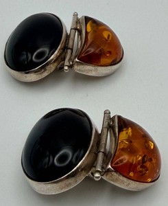 Lori Bonn Sterling Silver Black & Amber Earrings - Pair