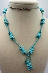 Turquoise-Tone Carved Bear Bead Necklace