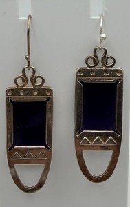 Sterling Geometric Dangle Earrings With Dark Inset Stones