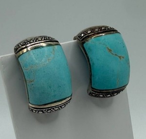 925 Sterling Silver Turquoise Stone Clip-On Earrings