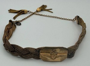 Vintage Gold-Tone Braided Belt With Eagle Medallion