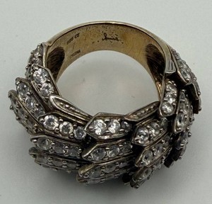 925 Sterling Silver Articulated Statement Ring With Clear Stones