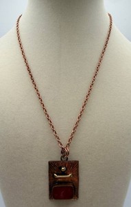 Copper-Tone Textured Pendant Necklace With Red Accent