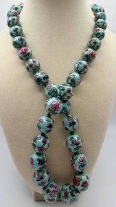 Turquoise Floral Beaded Statement Necklace With Pendant