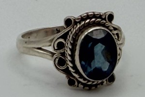 Sterling Silver 925 Oval Blue Gemstone Scrollwork Ring