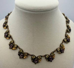 Vintage-Style Gold-Tone Purple Stone Statement Necklace