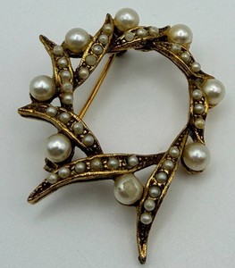Gold-Tone Pearl-Accented Starburst Brooch