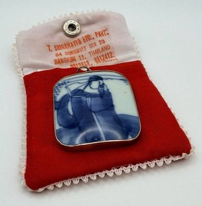 Blue and White Portrait Ceramic Pendant
