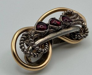 Artisan-Style Mixed-Metal Wirework Bracelet With Red Bead Accents
