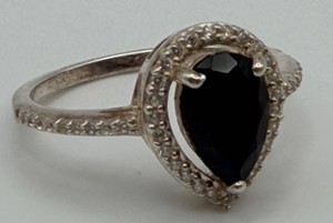 925 Silver Teardrop Black Gemstone Ring