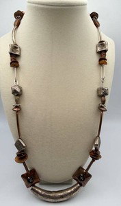Mixed-Metal Geometric Statement Necklace With Engraved Pendant