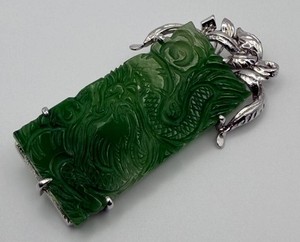 Carved Green Stone Dragon & Phoenix Brooch