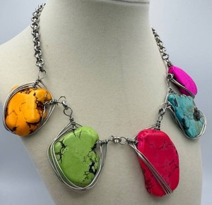 Five-Stone Multicolor Wire-Wrapped Statement Necklace