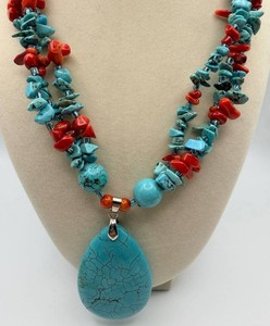 Turquoise-Colored Beaded Necklace Set - 2-Piece