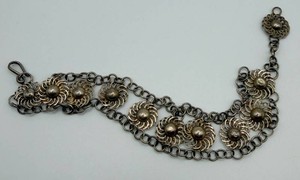 Sterling Floral Rosette Chain-Link Bracelet With Hook Clasp