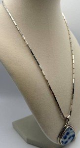 925 Sterling Silver Blue-and-White Inlay Pendant Necklace