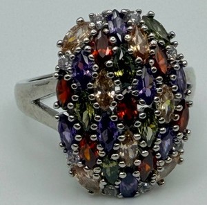 Sterling Silver Multicolor Gemstone Cluster Ring Size 6