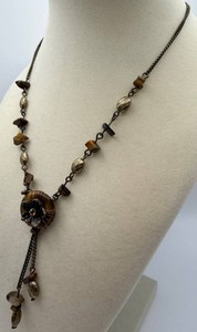 Statement Pendant Necklace With Brown and Black Bead Accents