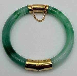 Green Translucent Bangle Bracelet With Gold-Tone Accents