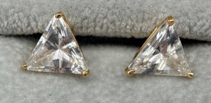 14K Gold Triangular Clear Stone Stud Earrings