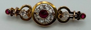 FROV Ornate Red and Clear Stone Bar Brooch