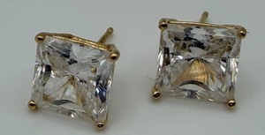 14K Gold Square-Cut Clear Stone Stud Earrings