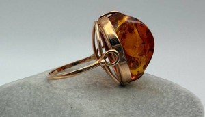 14K Gold Amber Cabochon Ring Size 7