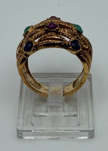 Multicolor Cabochon-Style Statement Ring Size 4 - Gold-Tone
