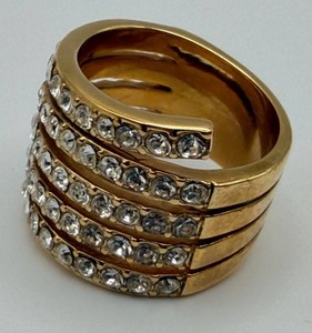 Gold-Tone Multi-Band Statement Ring With Clear Stones - Size 6
