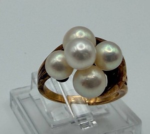 585 Gold Pearl Cluster Ring Size 1.5