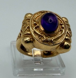 Ornate Purple Cabochon-Style Statement Ring Size 3