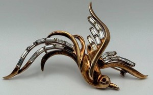 Vintage Trifari Gold-Tone Bird Brooch With Rhinestones
