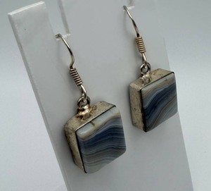 Sterling Silver 925 Banded Agate Dangle Earrings