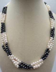 Multi-Strand Black & White Pearl-Like Bead Necklace