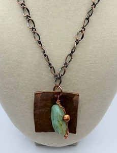 Handcrafted Copper-Tone Pendant Necklace With Green Stone