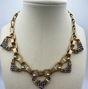 Gold-Tone Geometric Chain Statement Necklace With Stone Embellishments