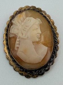 Carved Cameo Brooch With Scalloped Frame and Pendant Loop