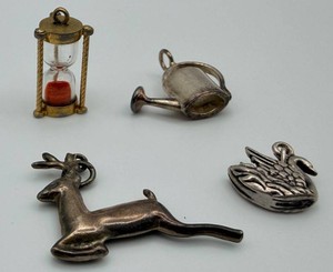 Mixed Lot - Metal Hourglass, Watering Can, Reindeer & Swan Charms
