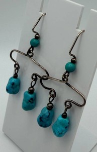 Turquoise-Color Stone Dangle Earrings - Pair