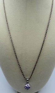 925 Silver Twisted Chain Necklace With Purple Gemstone Pendant