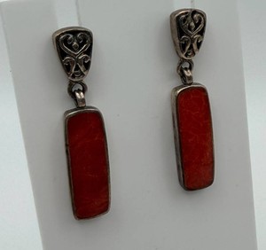 Ornate Sterling Red Stone Drop Earrings