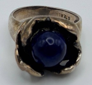 Sterling Silver Dark Blue Stone Statement Ring Size 5