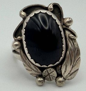 Sterling Ornate Black Cabochon Statement Ring Size 12