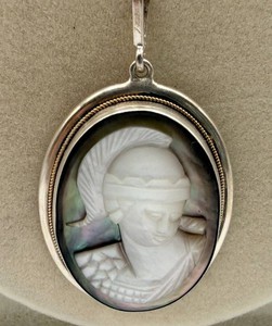 Sterling Carved Shell Cameo Pendant Necklace With Chain